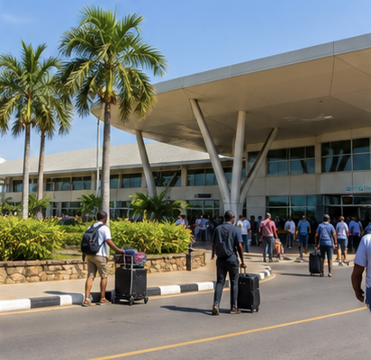 Travelers arriving at Banjul International Airport