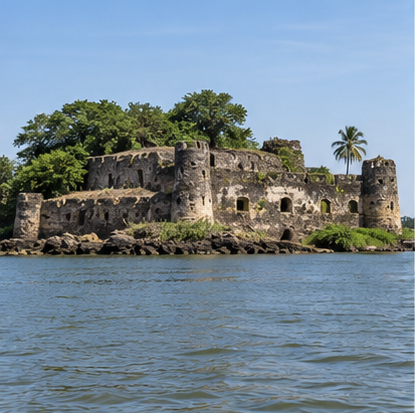Historic island fort ruins on the Gambia River