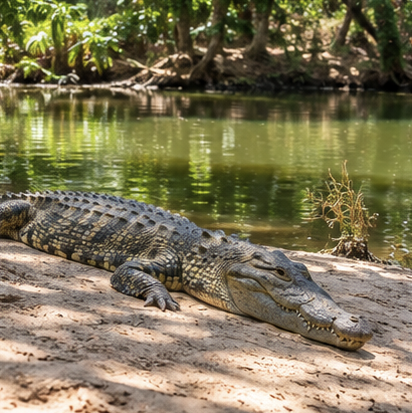 Crocodiles at a traditional sacred pool